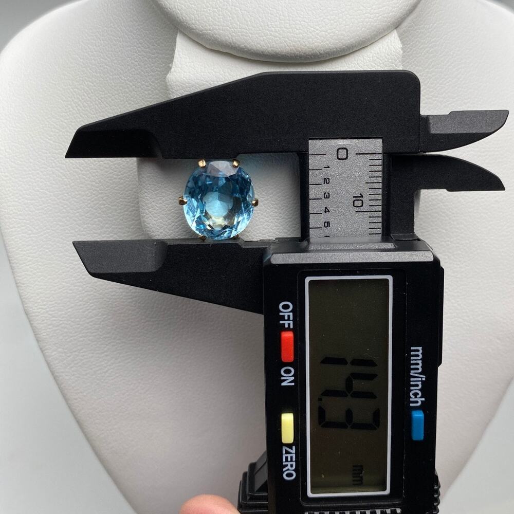 14K Gold Large Oval Blue Topaz Statement Stud Earrings 5.68g - Picture 7 of 14
